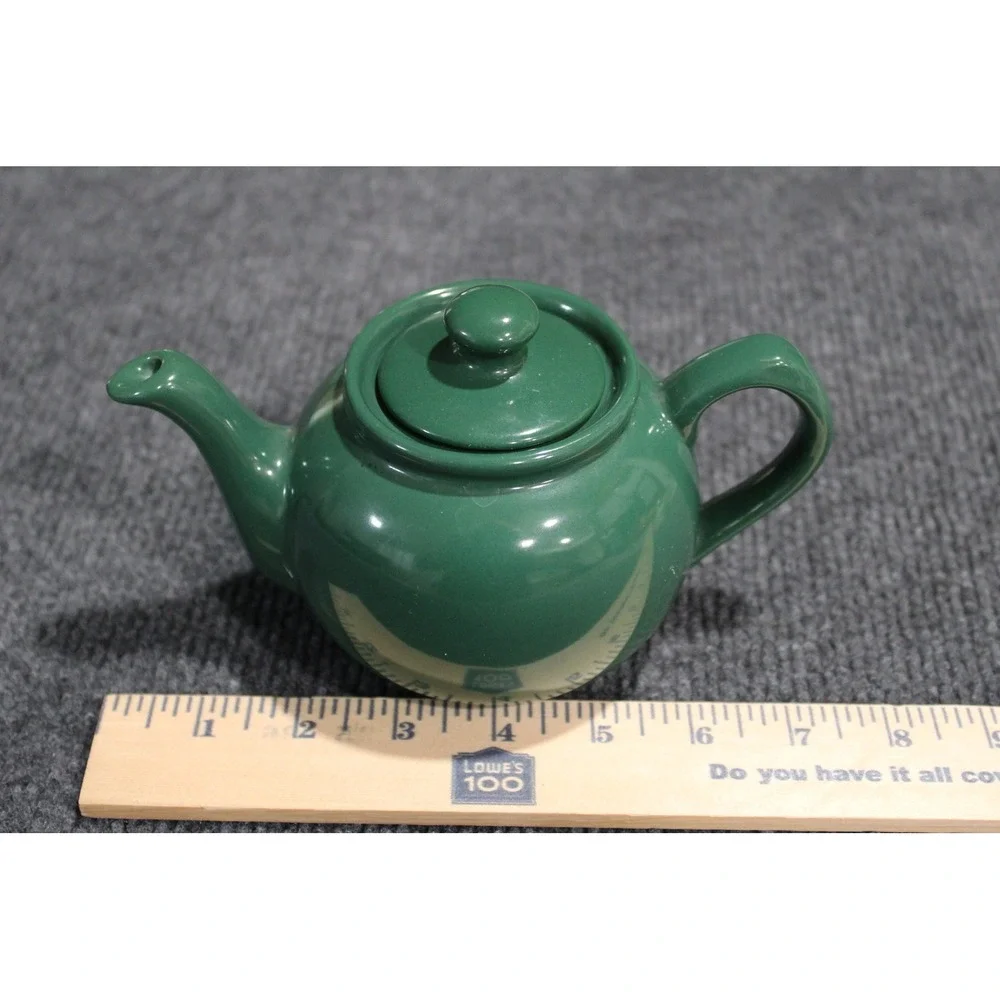 Green Ceramic Small Teapot with Lid Glazed Traditional Round Tea Pot 6.5in Wide